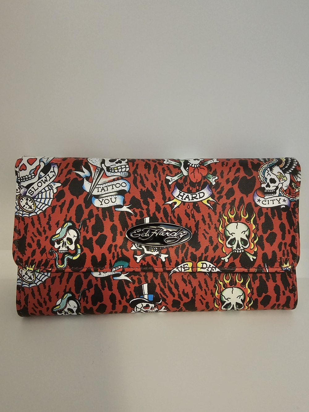 Ed Hardy Red Tattoo Skull Long Wallet